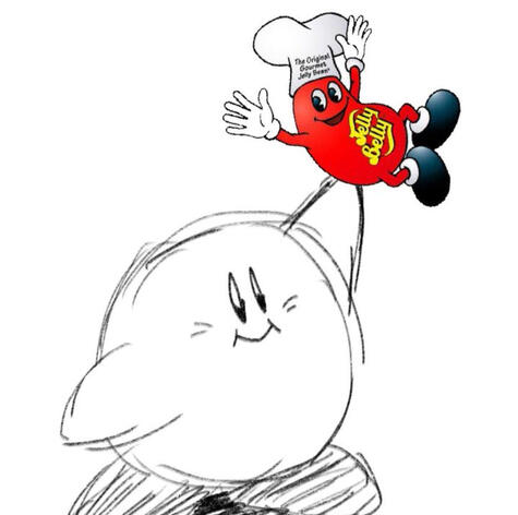 Kirby holding a Jelly Belly hostage